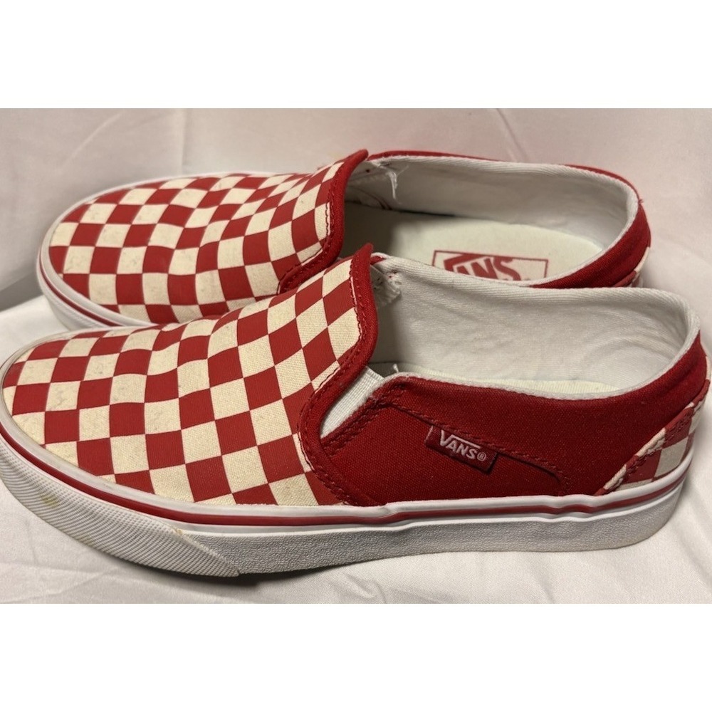 Vans Shoes Womens 6 Classic Slip On Skateboarding Checker Sneakers Red White - Picture 5 of 9